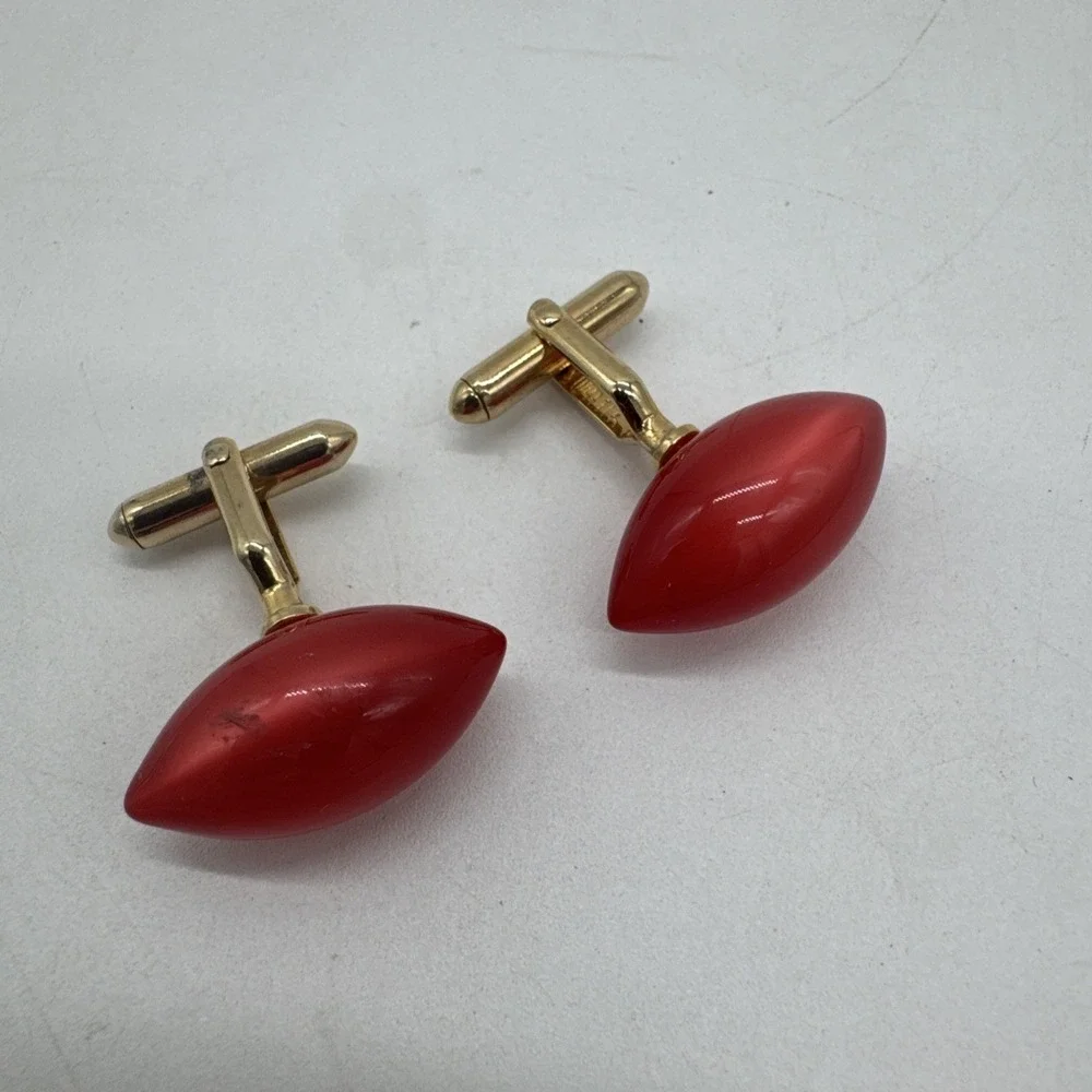 SWANK Mid-century 1940s Vintage Cufflinks, Coral Lucite, Gold Tone Setting